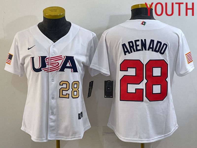 Youth 2023 World Cub USA #28 Arenado White MLB Jersey